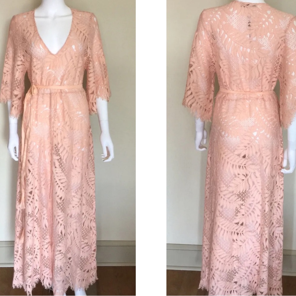 ALEXIS Intermix *Keven* pink embroidered lace maxi dress kaftan S *RARE* - Picture 2 of 4